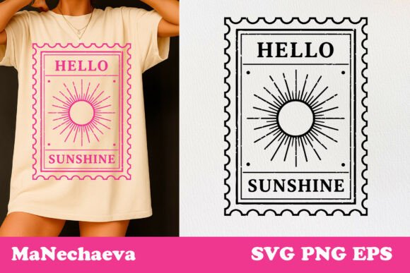 Evaluating Hello Sunshine Postal Stamp SVG for T-Shirt Graphics & Commercial Use