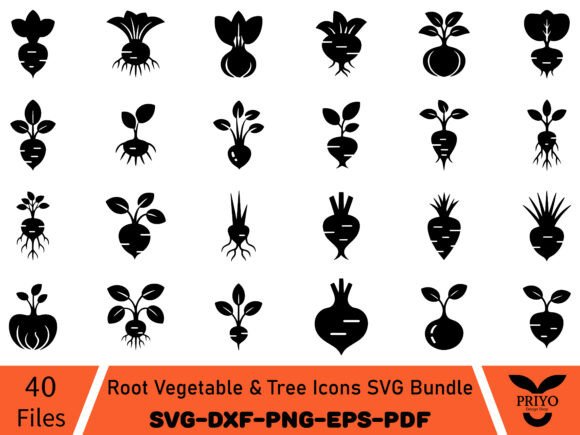 Root Vegetable Tree Icons SVG Bundle for Your Graphics